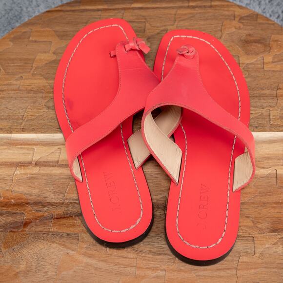 J. CREW Coral Pink Playa Leather T-Strap Sandals Womens Size 6 - Picture 4 of 5
